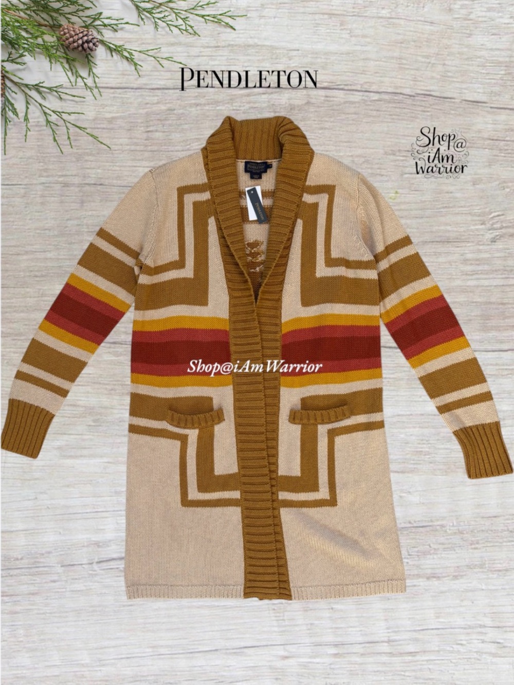 Pendleton NWT Heritage Ranch Striped Geometric Long Shawl Collar Pocket Cardigan - Picture 5 of 11